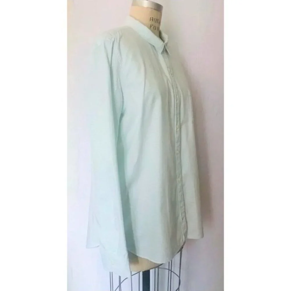 GAP AQUA BLUE WHITE STRIPE FITTED BOYFRIEND LONG SLEEVE SHIRT XL NWT - Picture 4 of 8